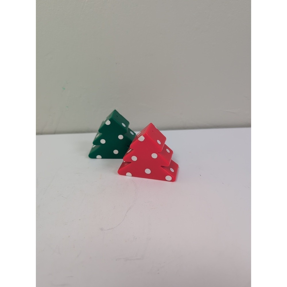 Plastic Red & Green With‎ White Polka Dot Christmas Tree Salt & Pepper Shakers
